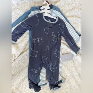 Cloud Island Navy and Light Blue Animal Print Footies